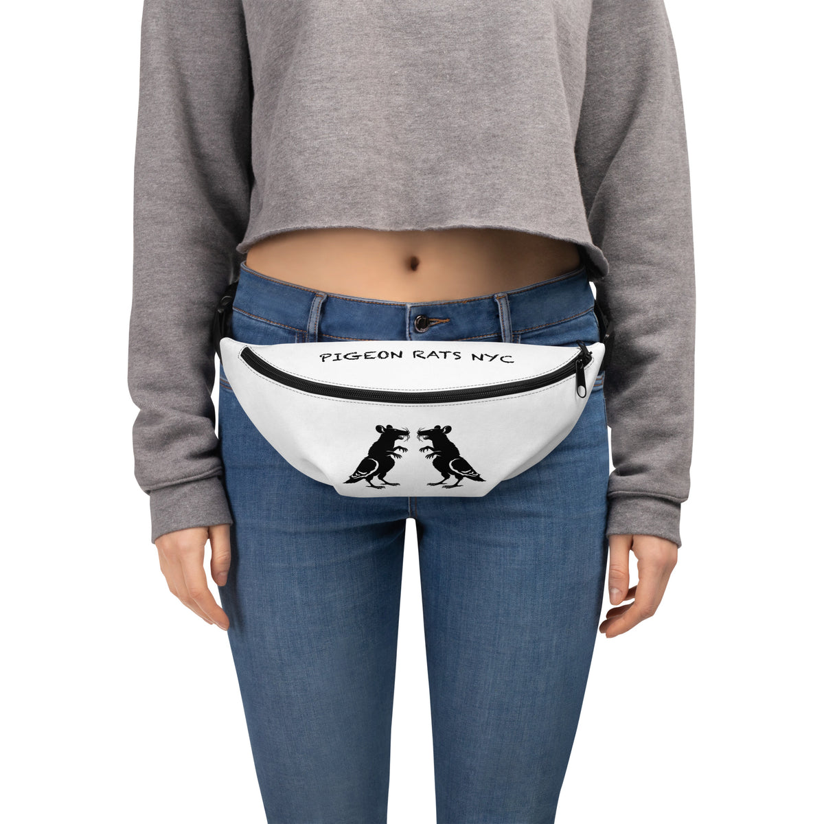 Black Clean Cut Pigeon Rat Fanny Pack — Pigeon Rats NYC streetwear mascot design