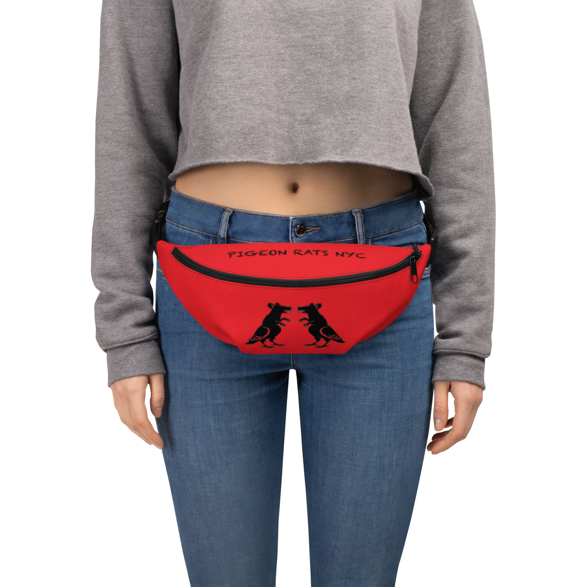 Red Line Pigeon Rat Fanny Pack — Pigeon Rats NYC streetwear mascot design