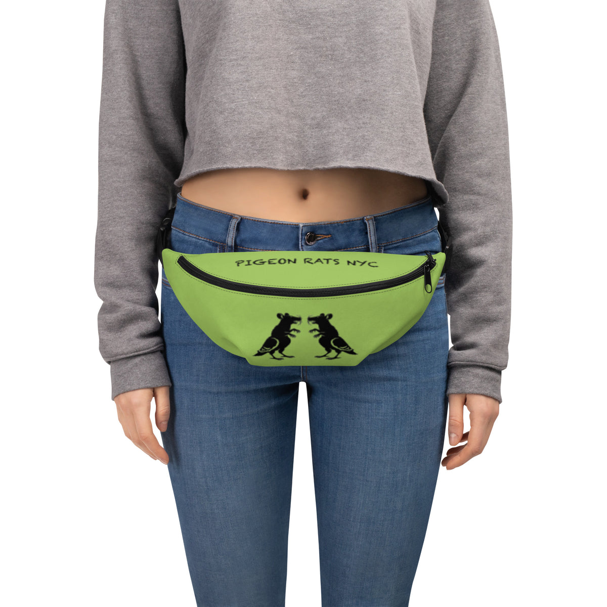 Signal Green Pigeon Rat Fanny Pack — Pigeon Rats NYC streetwear mascot design