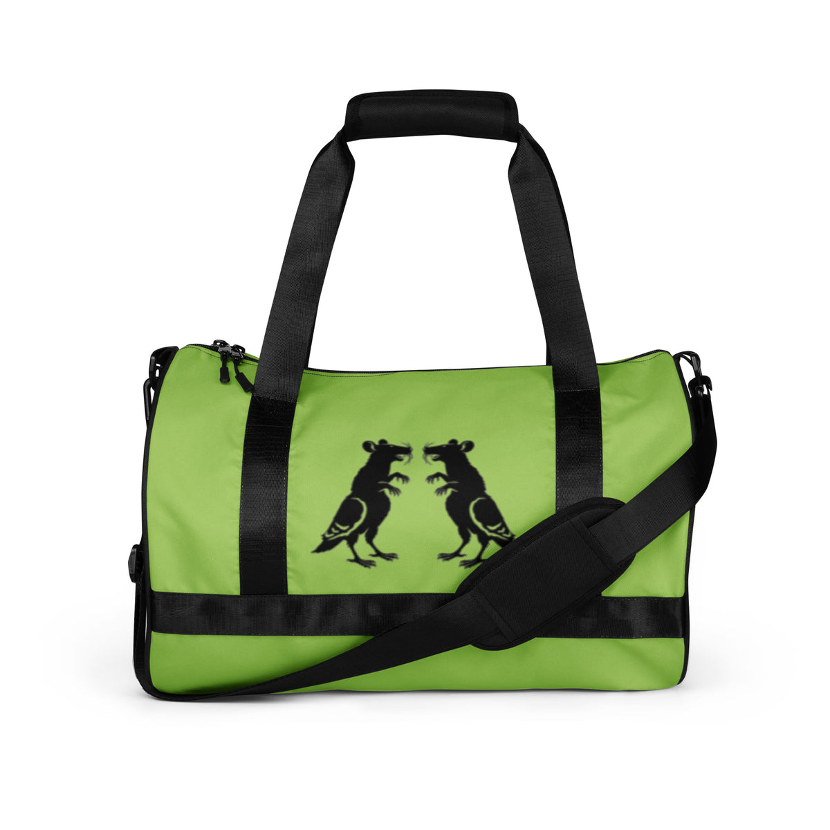 Signal Green Print Pigeon Rat Gym Bag — Pigeon Rats NYC streetwear mascot design