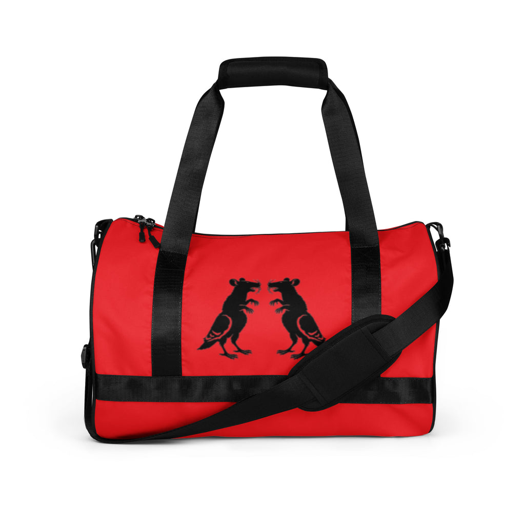 Red Alert Print Pigeon Rat Gym Bag — Pigeon Rats NYC streetwear mascot design