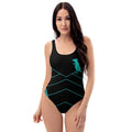 Teal Cyberpunk Pigeon Rat One-Piece Swimsuit — Pigeon Rats NYC streetwear mascot design