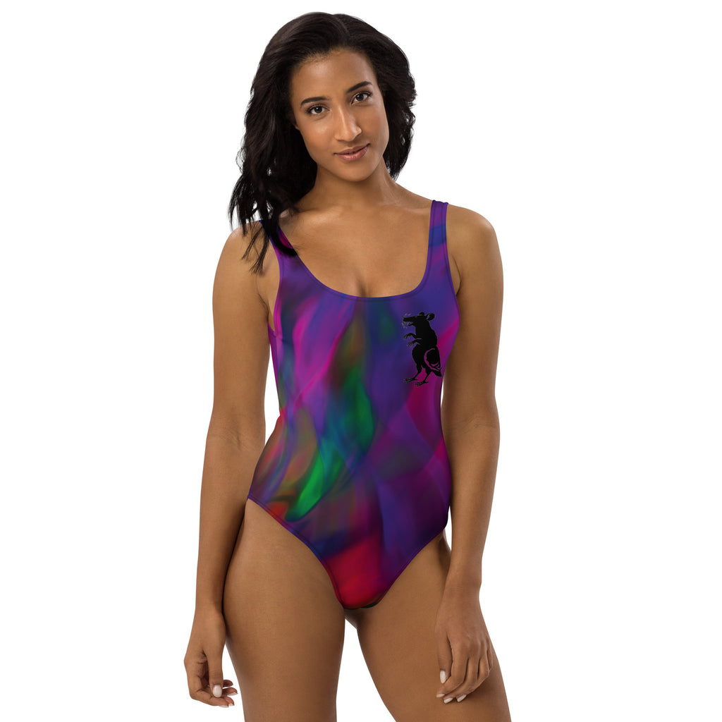 Watercolor Pigeon Rat One-Piece Swimsuit — Pigeon Rats NYC streetwear mascot design