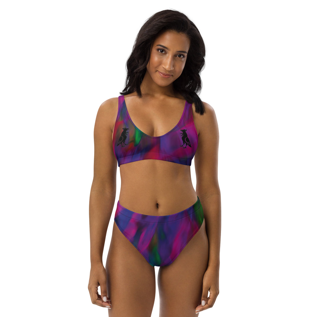Black Watercolor Recycled Pigeon Rat High-Waisted Bikini — Pigeon Rats NYC streetwear mascot design