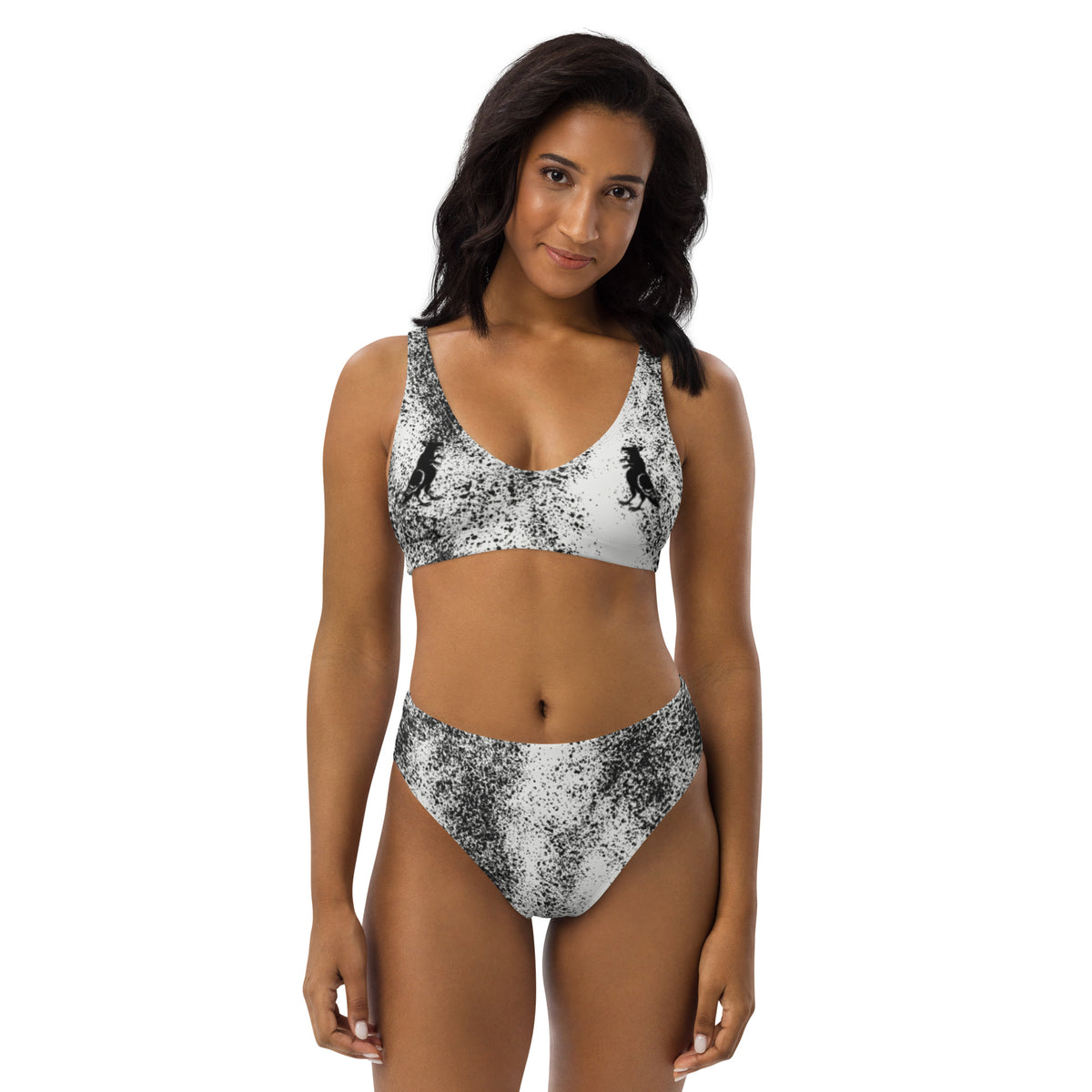 Black City Noise Recycled Pigeon Rat High-Waisted Bikini — Pigeon Rats NYC streetwear mascot design