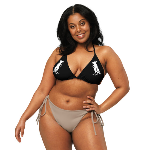 Black & White Mirror Recycled Pigeon Rat String Bikini Top — Pigeon Rats NYC streetwear mascot design
