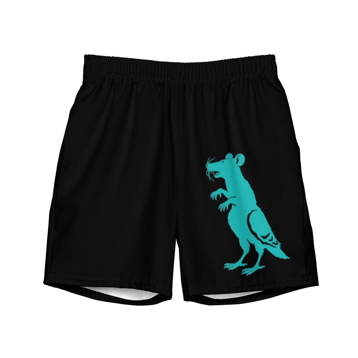 Teal Pigeon Rat Swim Trunks — Pigeon Rats NYC streetwear mascot design
