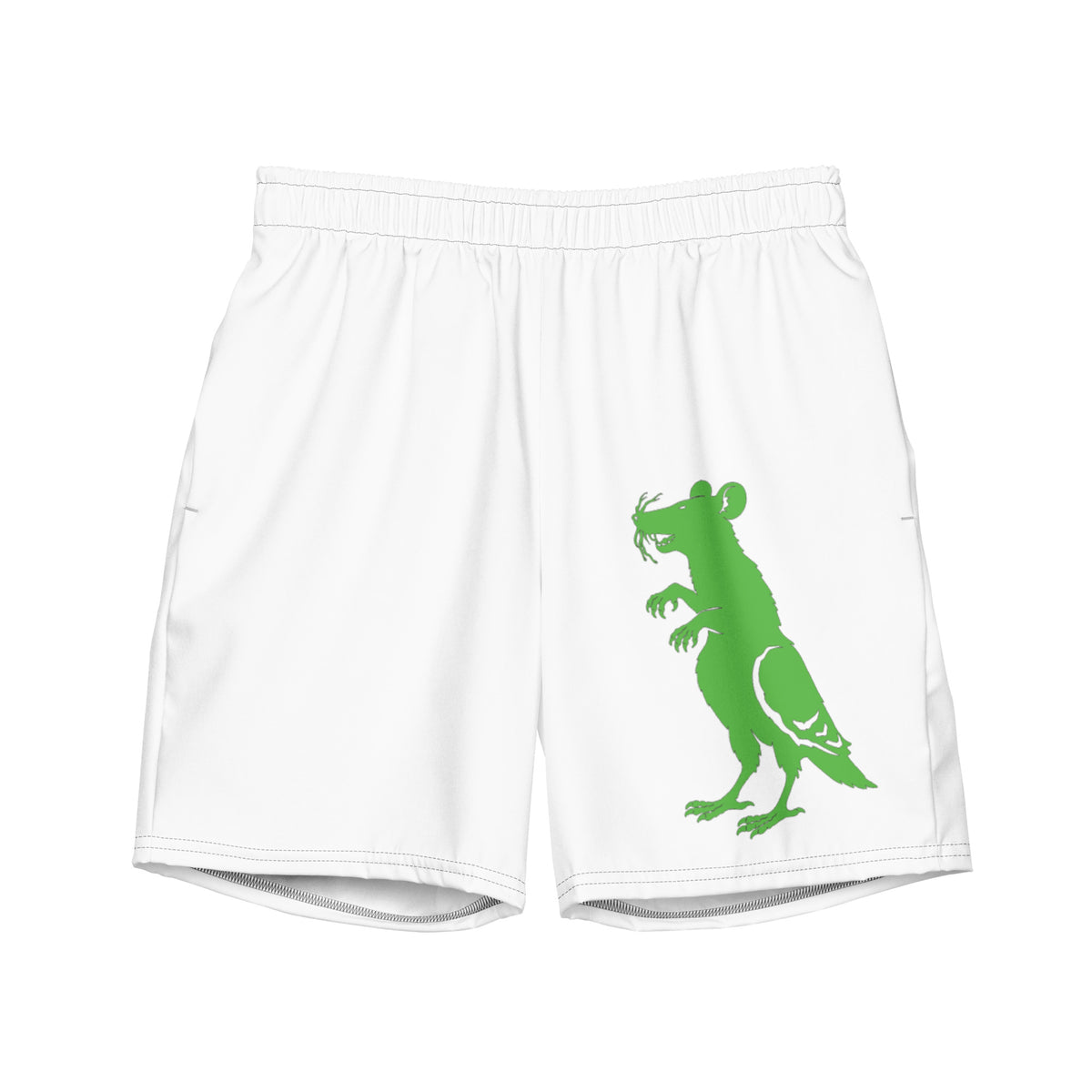 Neon Geen Pigeon Rat Swim Trunks — Pigeon Rats NYC streetwear mascot design