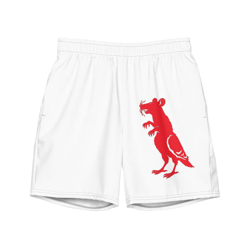 Big Red Pigeon Rat Swim Trunks — Pigeon Rats NYC streetwear mascot design