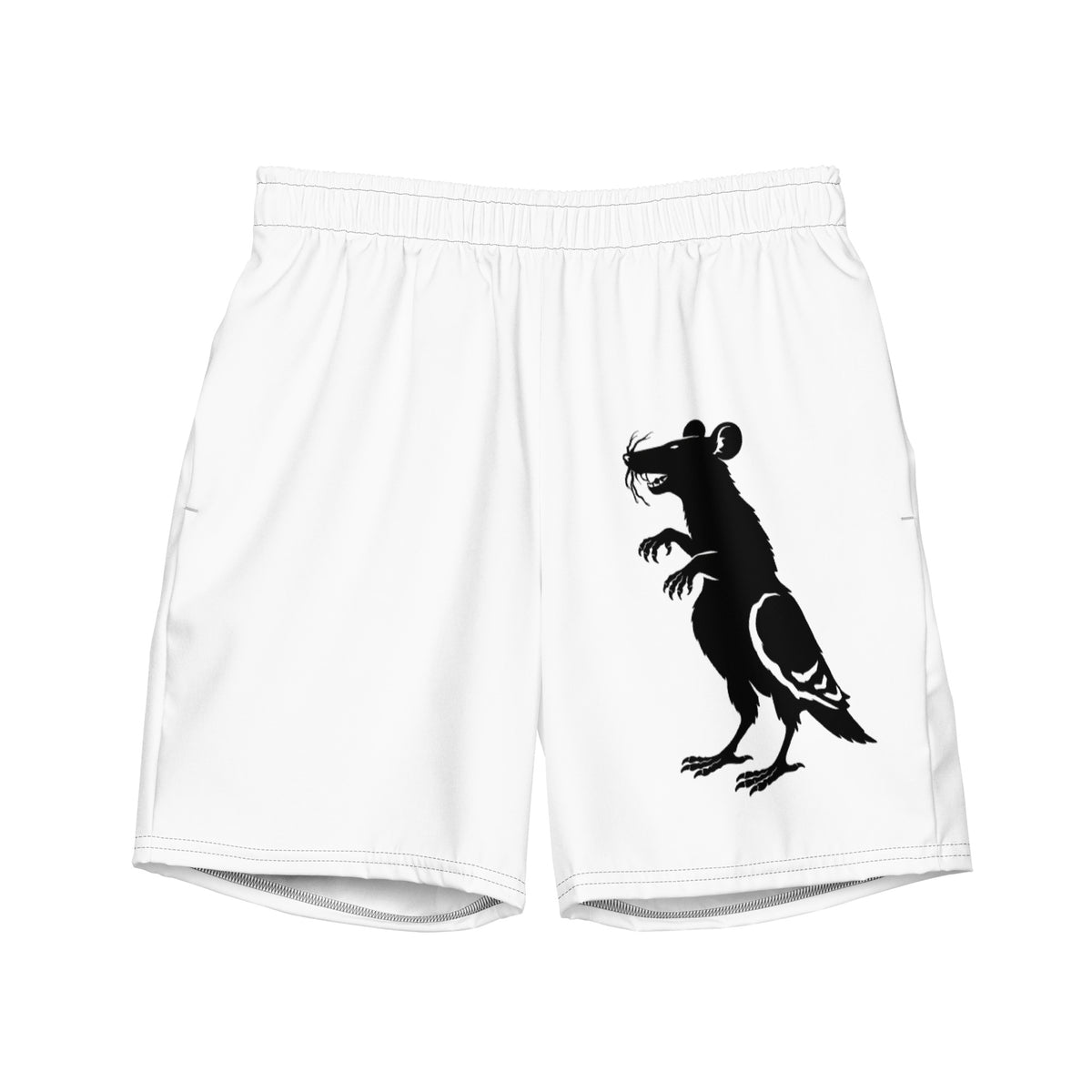 Black Pigeon Rat Swim Trunks — Pigeon Rats NYC streetwear mascot design