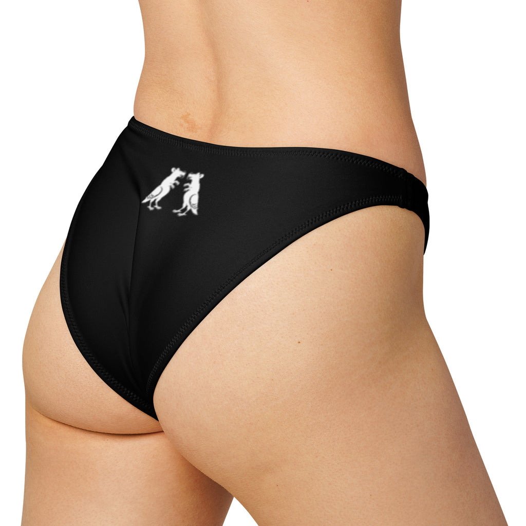 White on Black Recycled V Cut Pigeon Rat Bikini Bottom — Pigeon Rats NYC streetwear mascot design