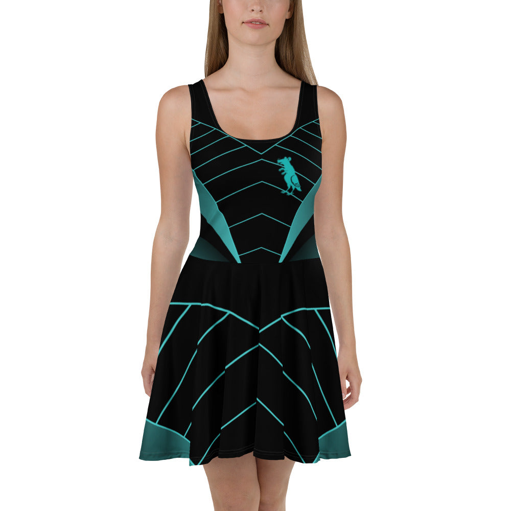 Teal Cyberpunk Pigeon Rat Skater Dress — Pigeon Rats NYC streetwear mascot design