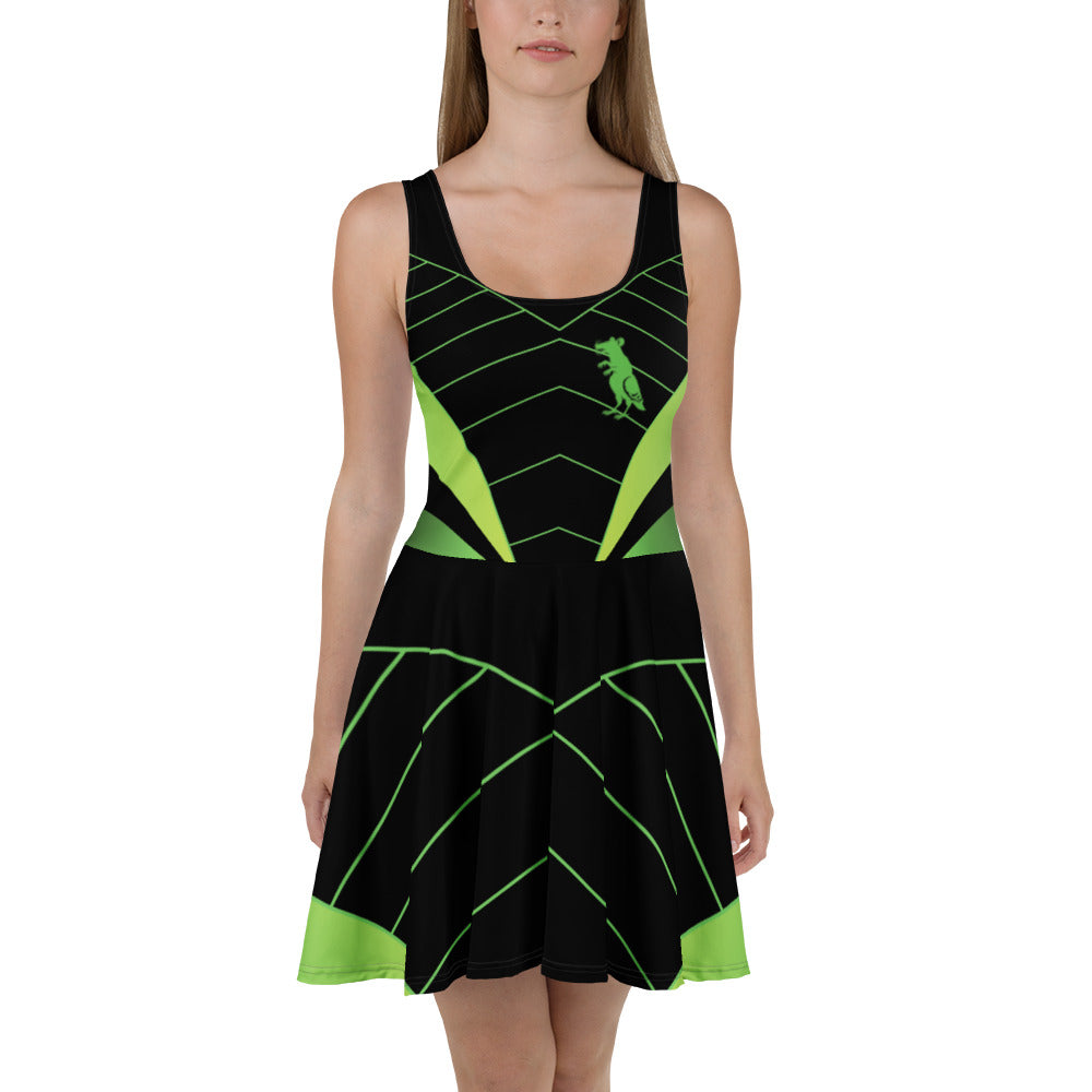 Green Cyberpunk Pigeon Rat Skater Dress — Pigeon Rats NYC streetwear mascot design