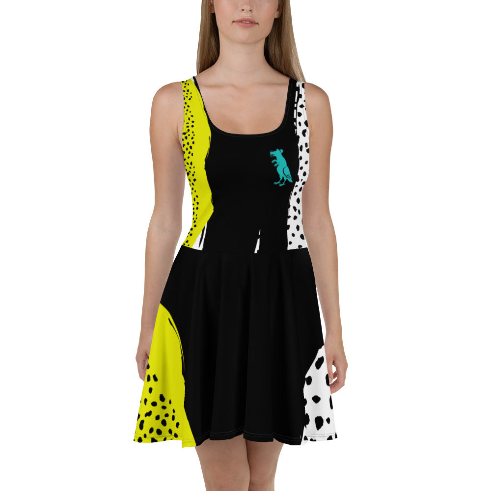 Teal Mixed Print Pigeon Rat Skater Dress — Pigeon Rats NYC streetwear mascot design