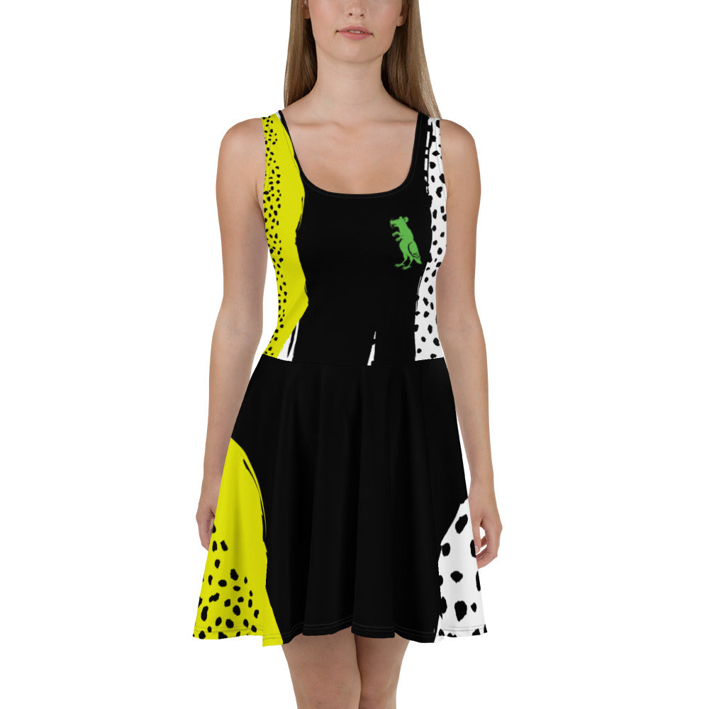 Green Mixed Print Pigeon Rat Skater Dress — Pigeon Rats NYC streetwear mascot design