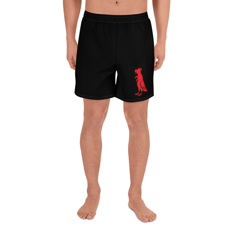 Red Pigeon Rat Athletic Shorts — Pigeon Rats NYC streetwear mascot design