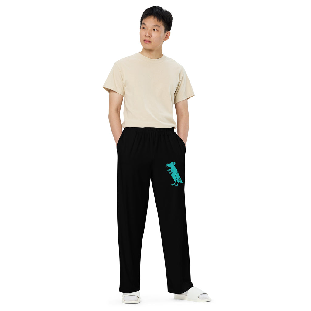 Teal Pigeon Rat Wide-Leg Pants — Pigeon Rats NYC streetwear mascot design