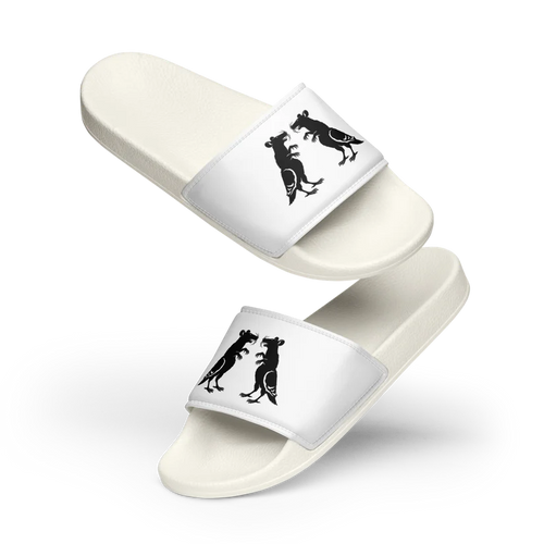 Black on White Pigeon Rat Women's Slides — Pigeon Rats NYC streetwear mascot design