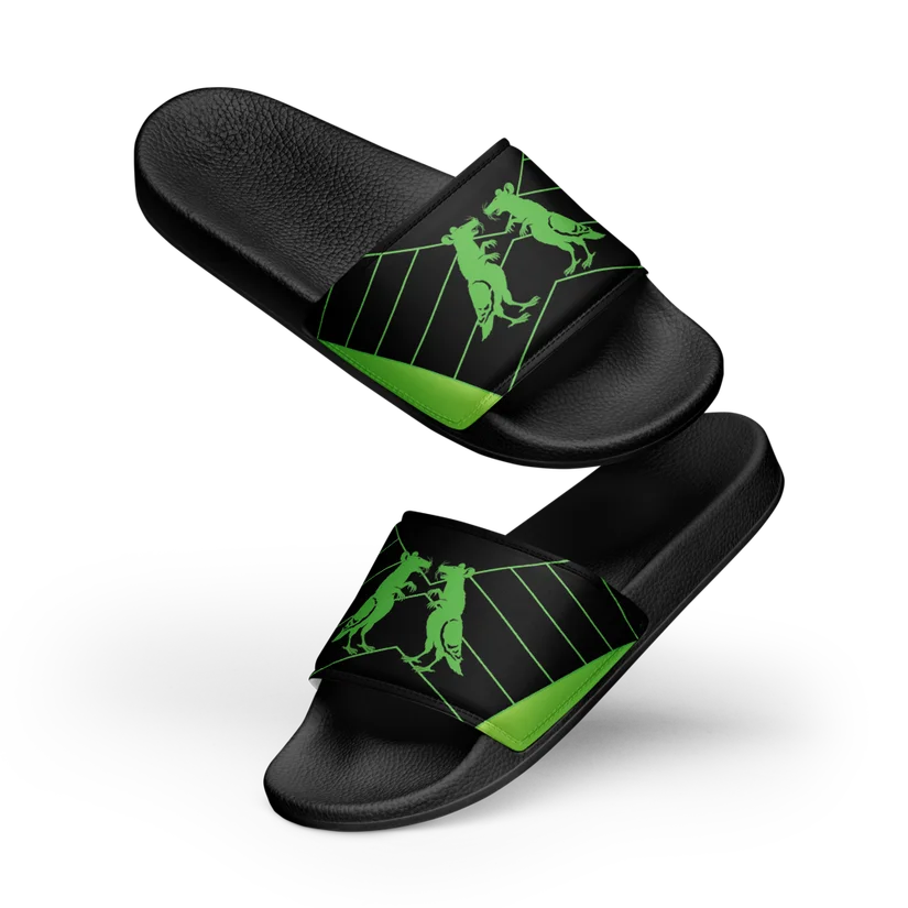 Cyber Green Pigeon Rat Women's Slides — Pigeon Rats NYC streetwear mascot design