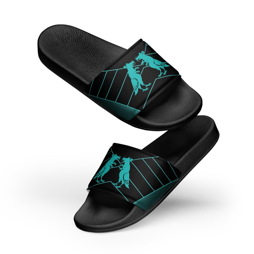 Cyber Teal Pigeon Rat Women's Slides — Pigeon Rats NYC streetwear mascot design
