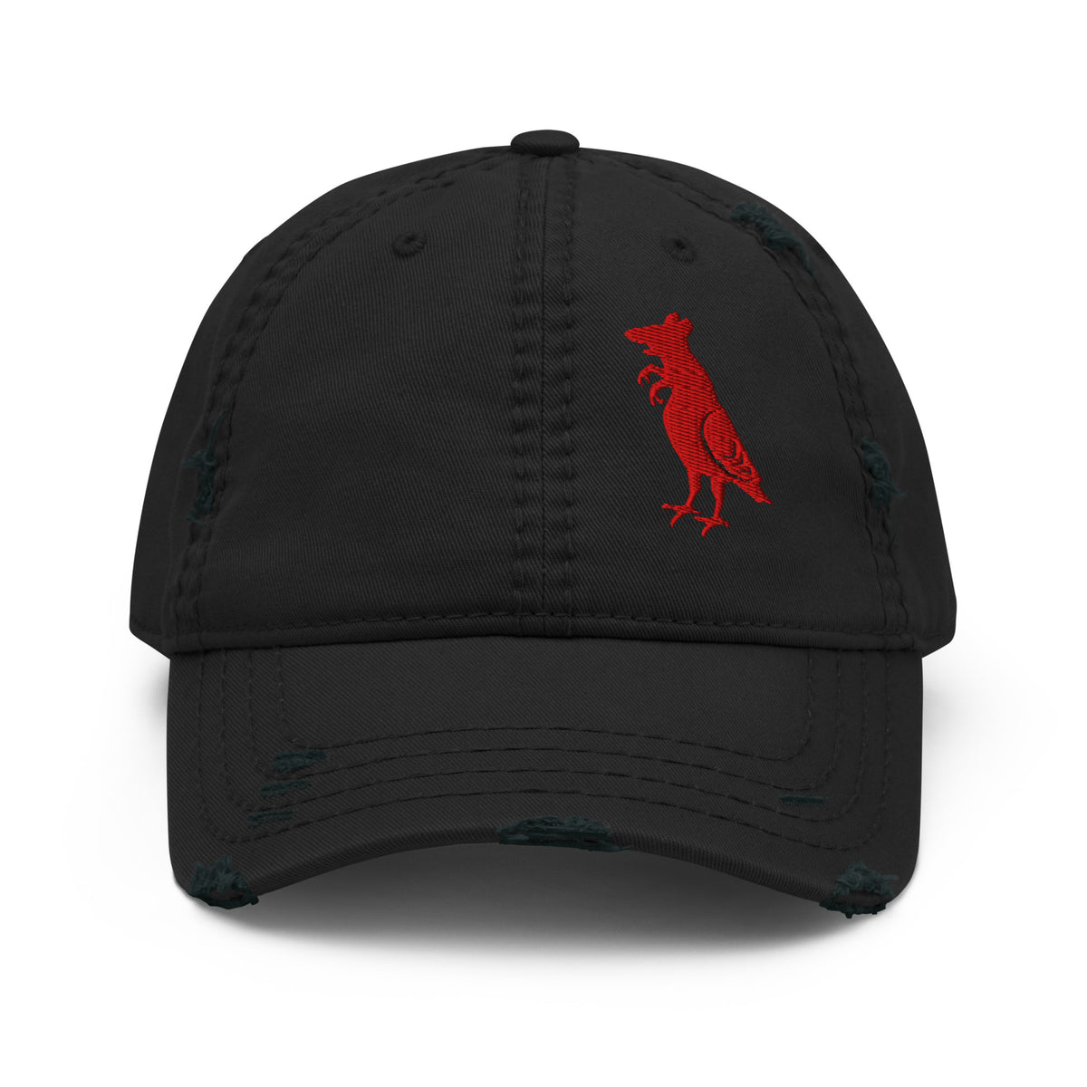 Red Distressed Pigeon Rat Dad Hat — Pigeon Rats NYC streetwear mascot design