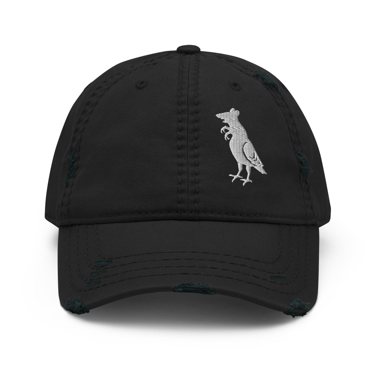 White Distressed Pigeon Rat Dad Hat — Pigeon Rats NYC streetwear mascot design