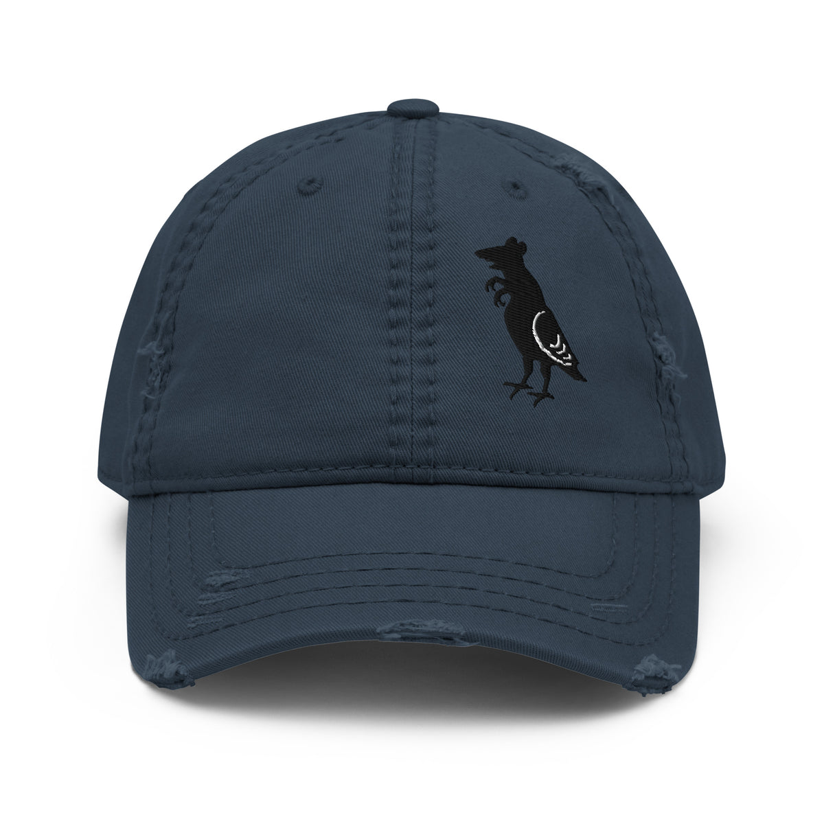 Black Distressed Pigeon Rat Dad Hat — Pigeon Rats NYC streetwear mascot design