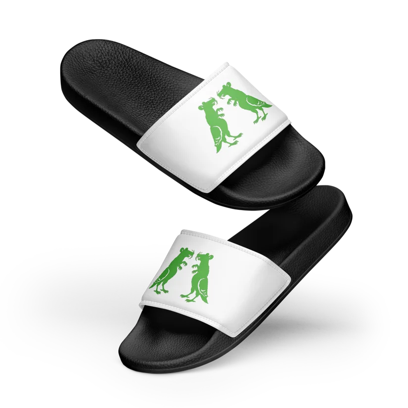 Fresh Green Pigeon Rat Women's Slides — Pigeon Rats NYC streetwear mascot design