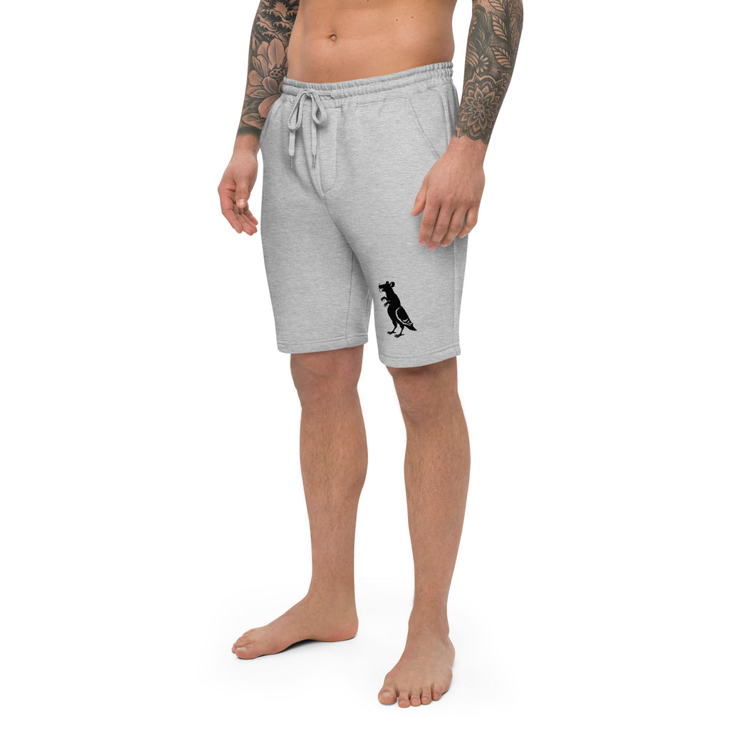 Black Pigeon Rat Fleece Shorts — Pigeon Rats NYC streetwear mascot design