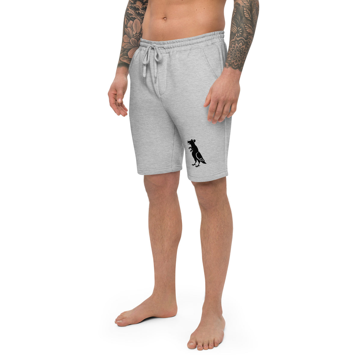 Black Pigeon Rat Fleece Shorts — Pigeon Rats NYC streetwear mascot design