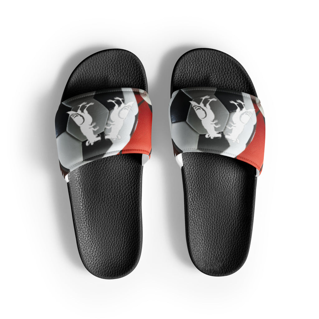 White Sports Balls Pigeon Rat Men's Slides — Pigeon Rats NYC streetwear mascot design
