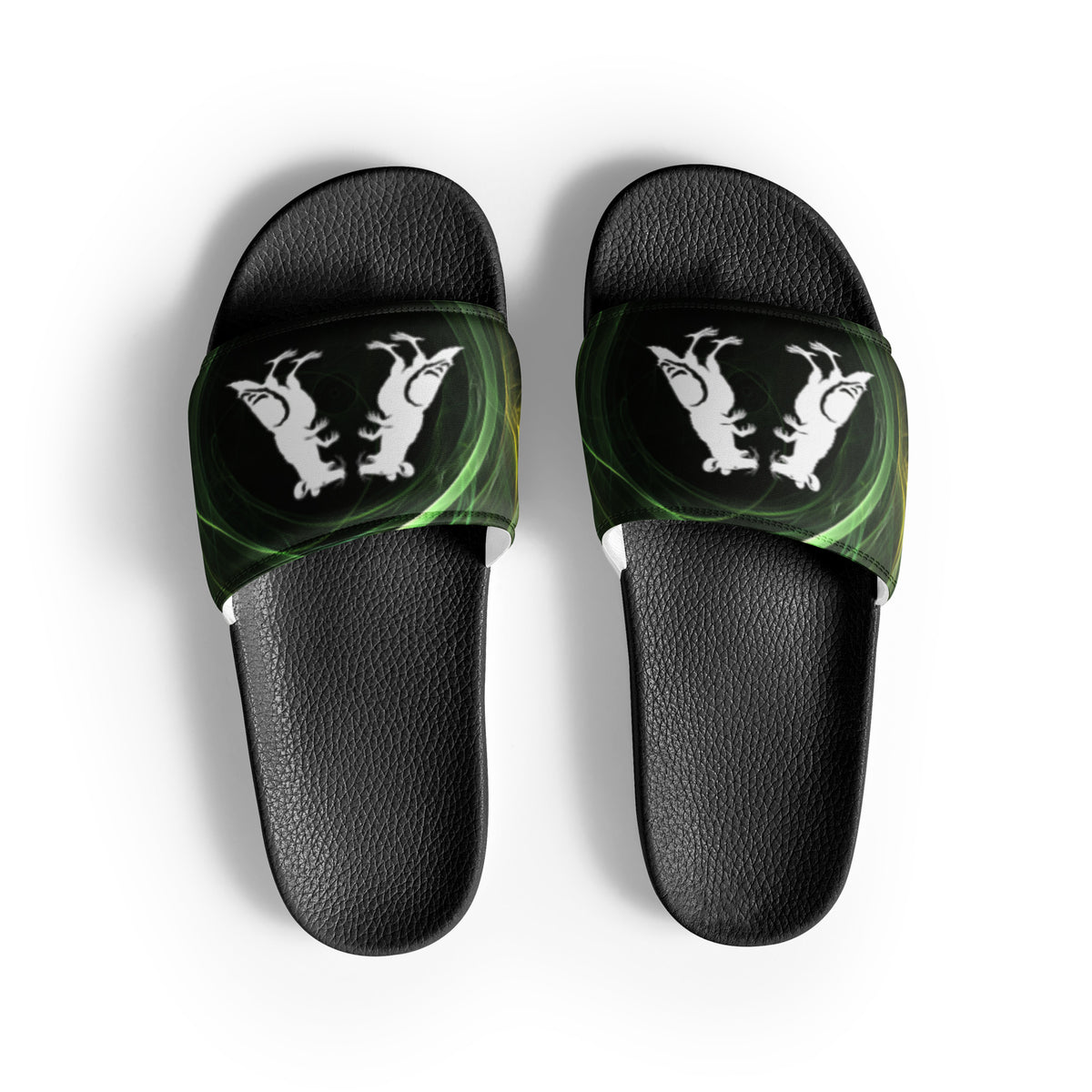 White Outer City Pigeon Rat Men's Slides — Pigeon Rats NYC streetwear mascot design