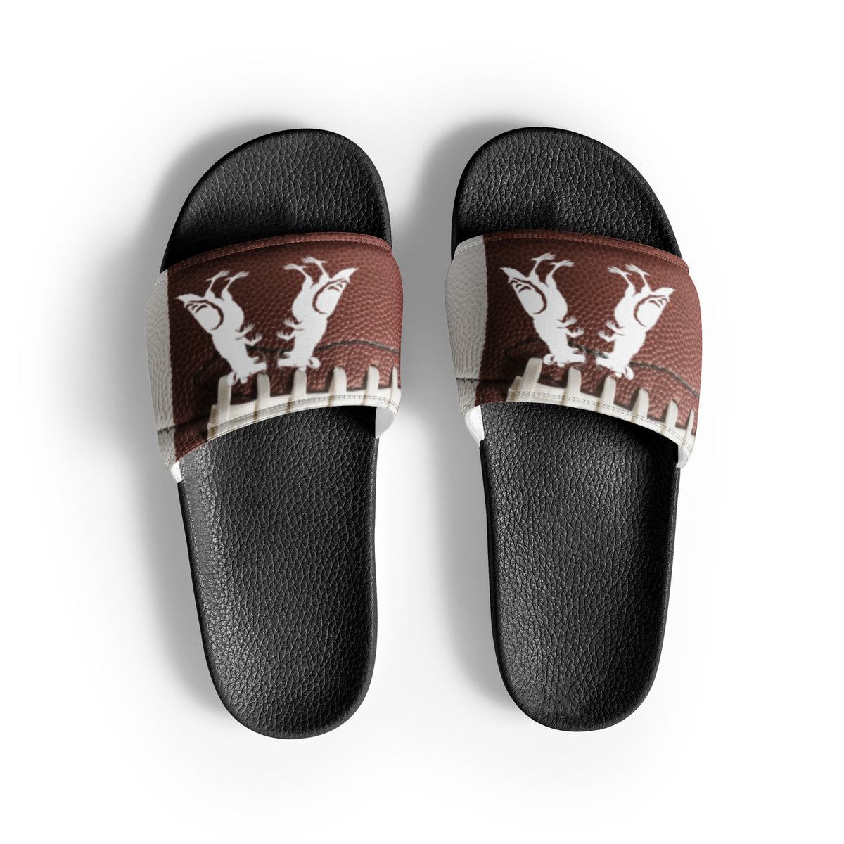 White Football Pigeon Rat Men's Slides — Pigeon Rats NYC streetwear mascot design