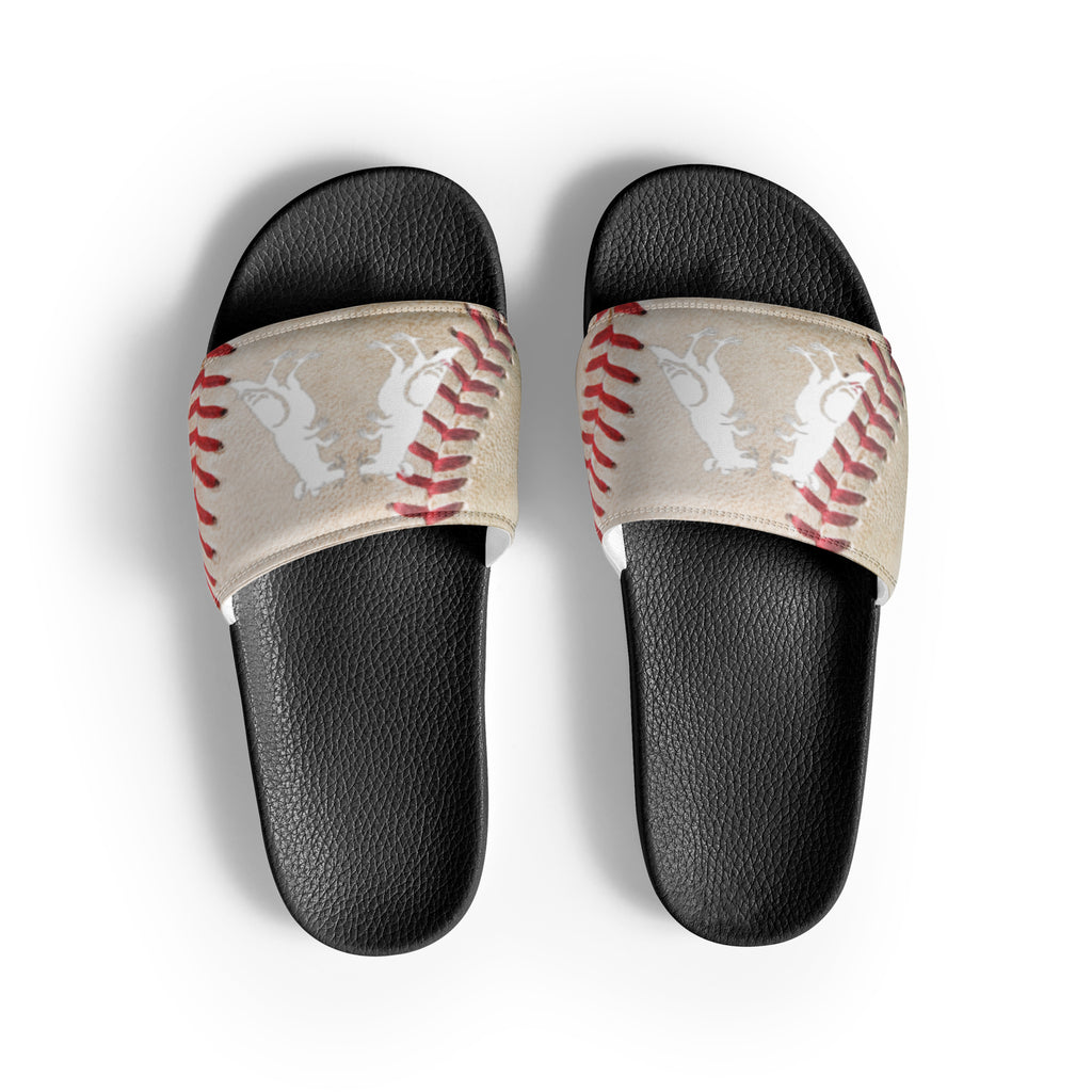 White Baseball Pigeon Rat Men's Slides — Pigeon Rats NYC streetwear mascot design