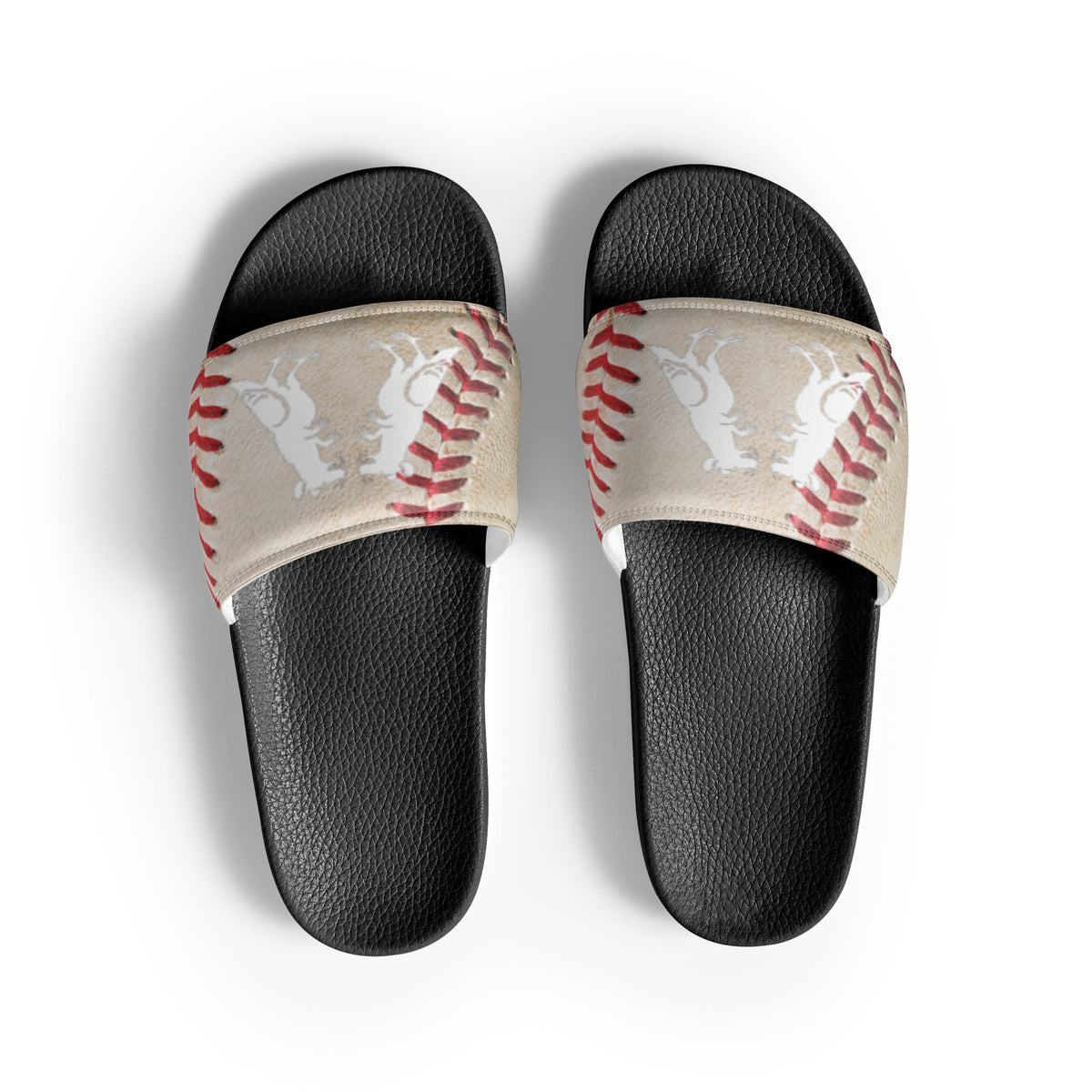 White Baseball Pigeon Rat Men's Slides — Pigeon Rats NYC streetwear mascot design