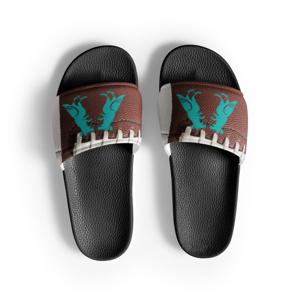 Teal Football Pigeon Rat Men's Slides — Pigeon Rats NYC streetwear mascot design