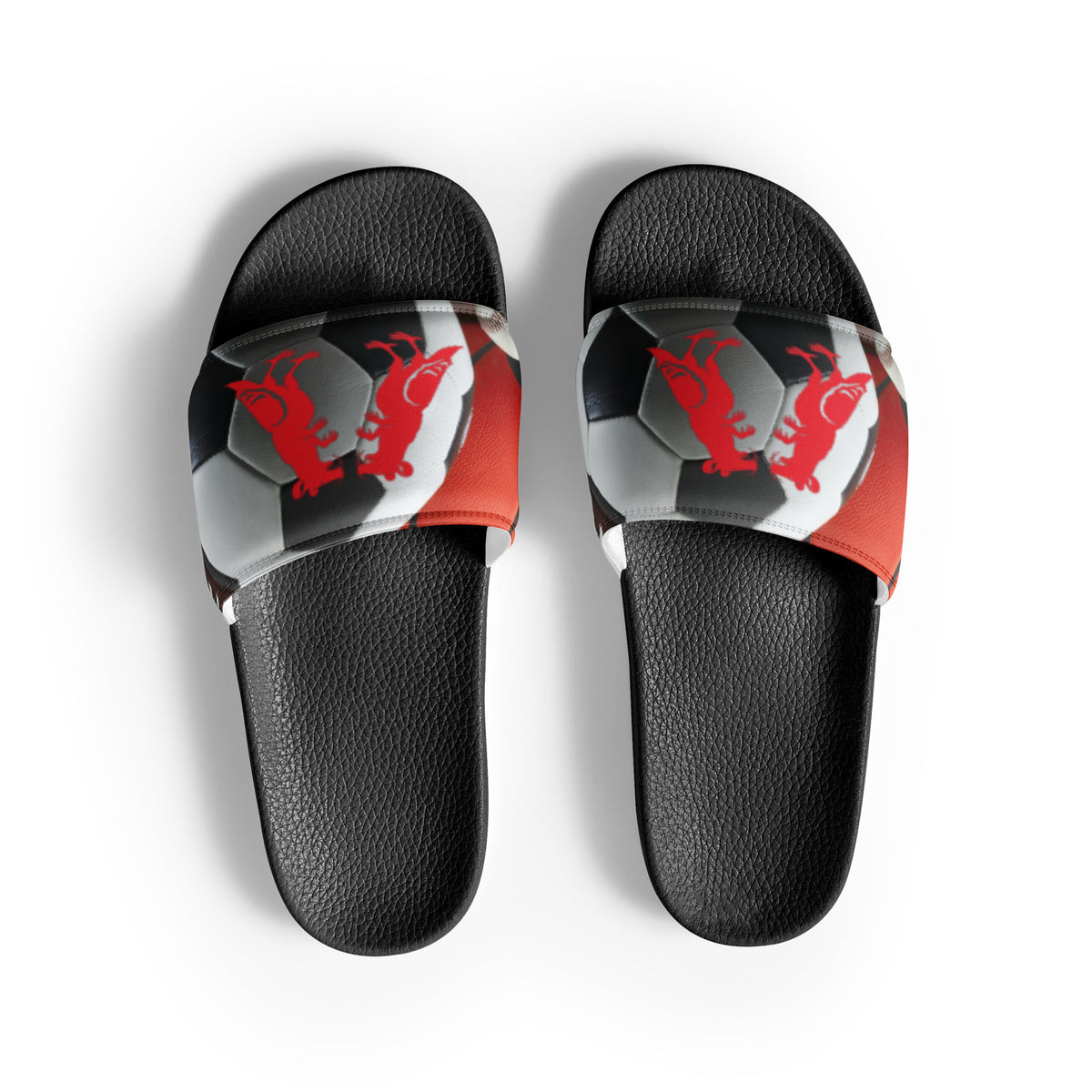 Red Sports Balls Pigeon Rat Men's Slides — Pigeon Rats NYC streetwear mascot design
