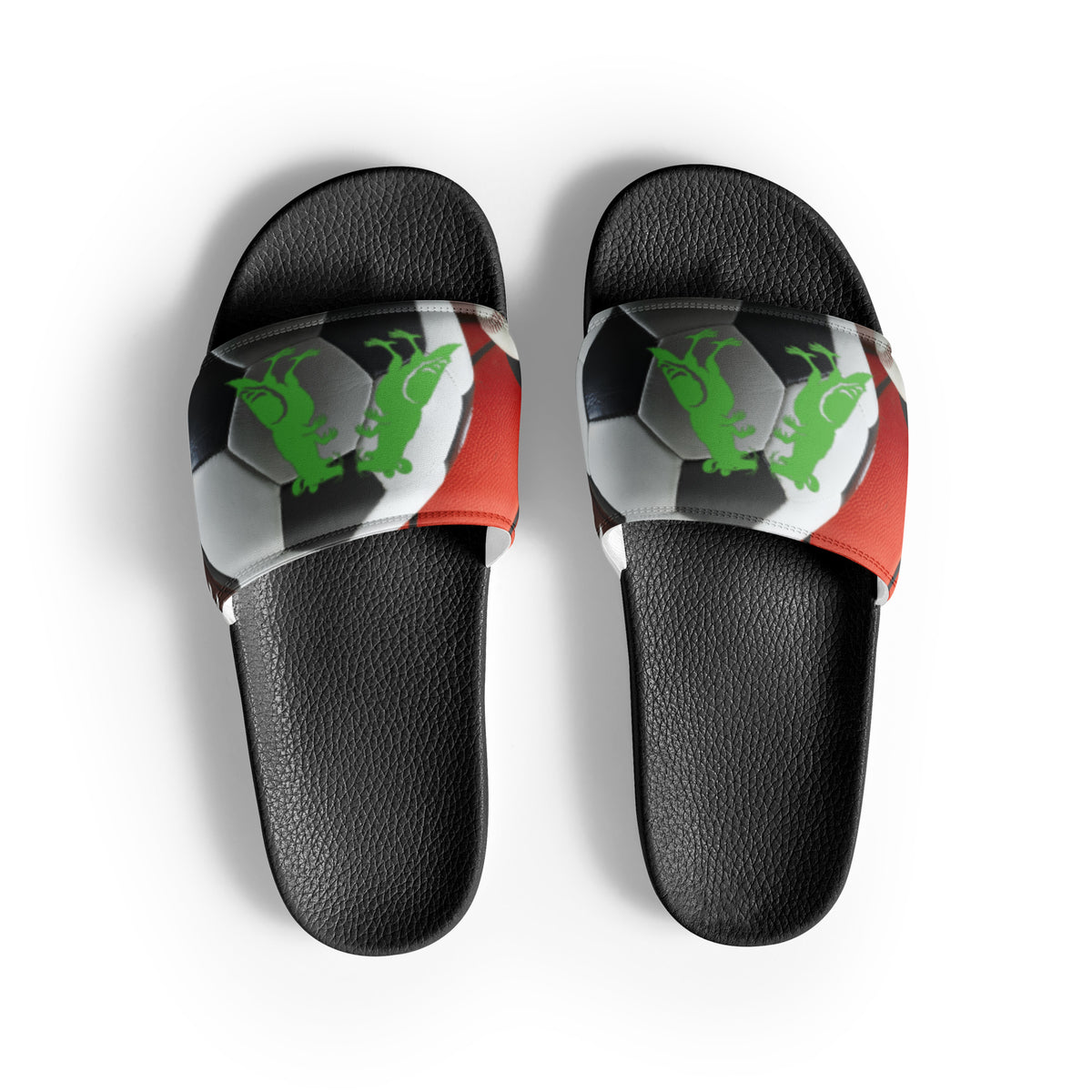 Green Sports Balls Pigeon Rat Men's Slides — Pigeon Rats NYC streetwear mascot design