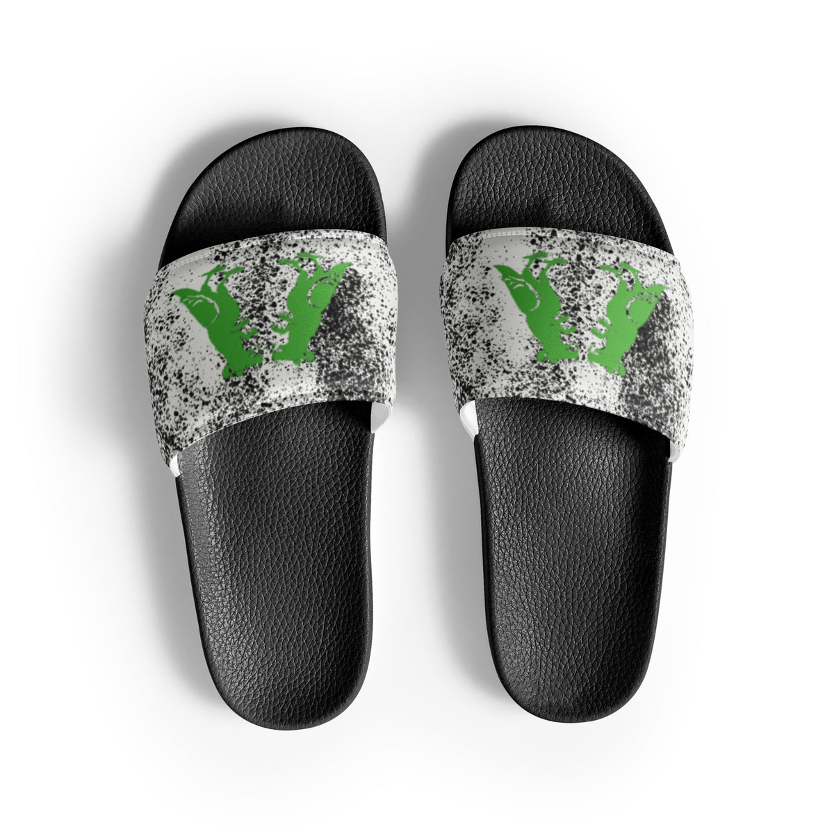 Green City Noise Pigeon Rat Men's Slides — Pigeon Rats NYC streetwear mascot design