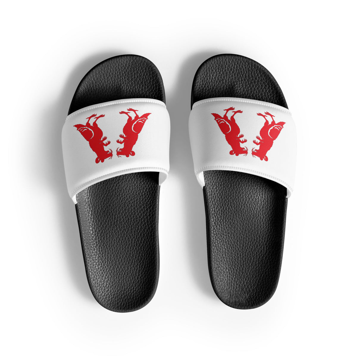 Red on White Pigeon Rat Men's Slides — Pigeon Rats NYC streetwear mascot design