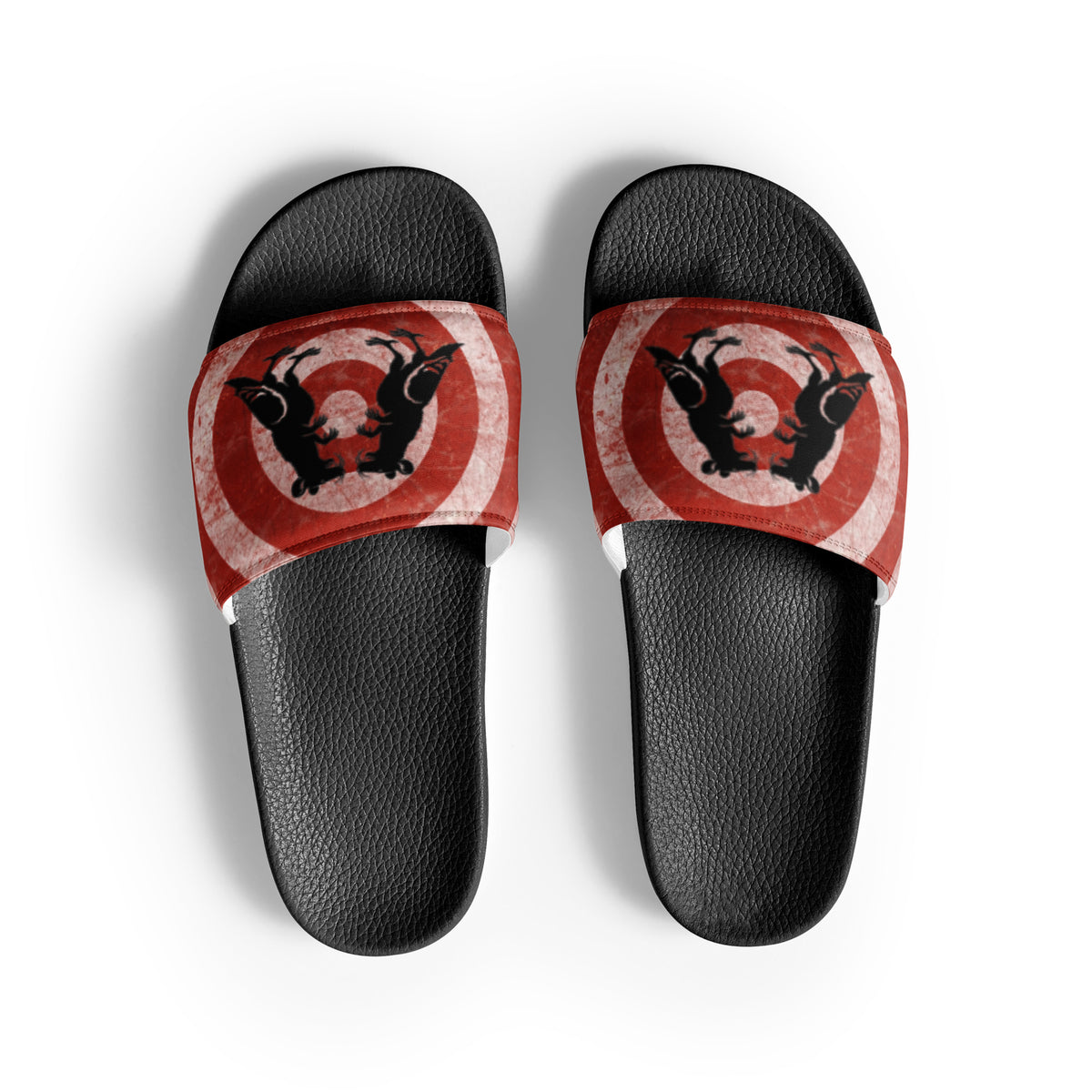 Black Target Pigeon Rat Men's Slides — Pigeon Rats NYC streetwear mascot design