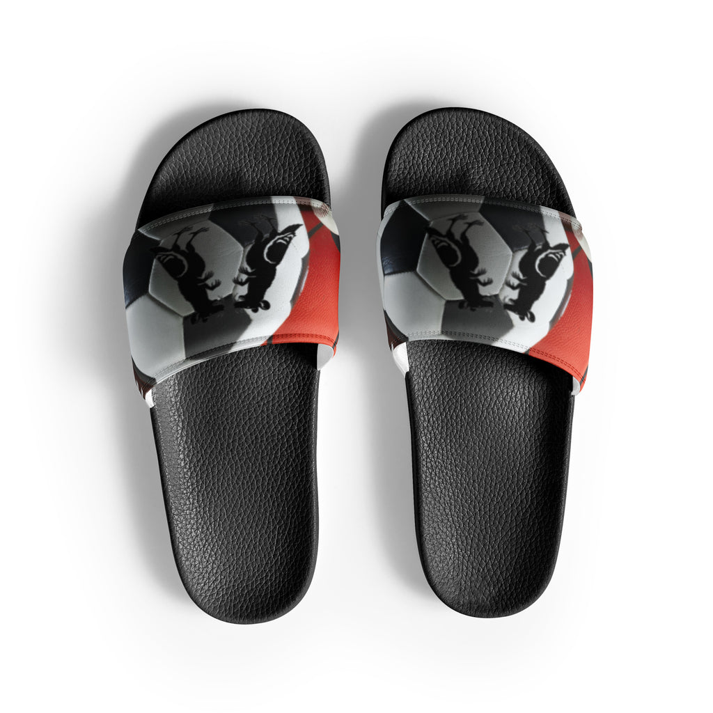 Black Sports Balls Pigeon Rat Men's Slides — Pigeon Rats NYC streetwear mascot design