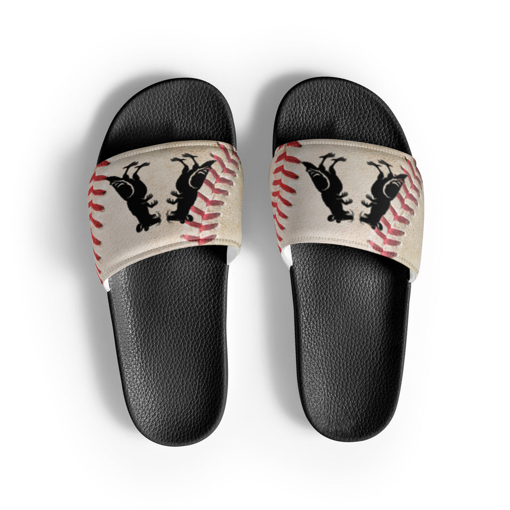 Black Baseball Pigeon Rat Men's Slides — Pigeon Rats NYC streetwear mascot design