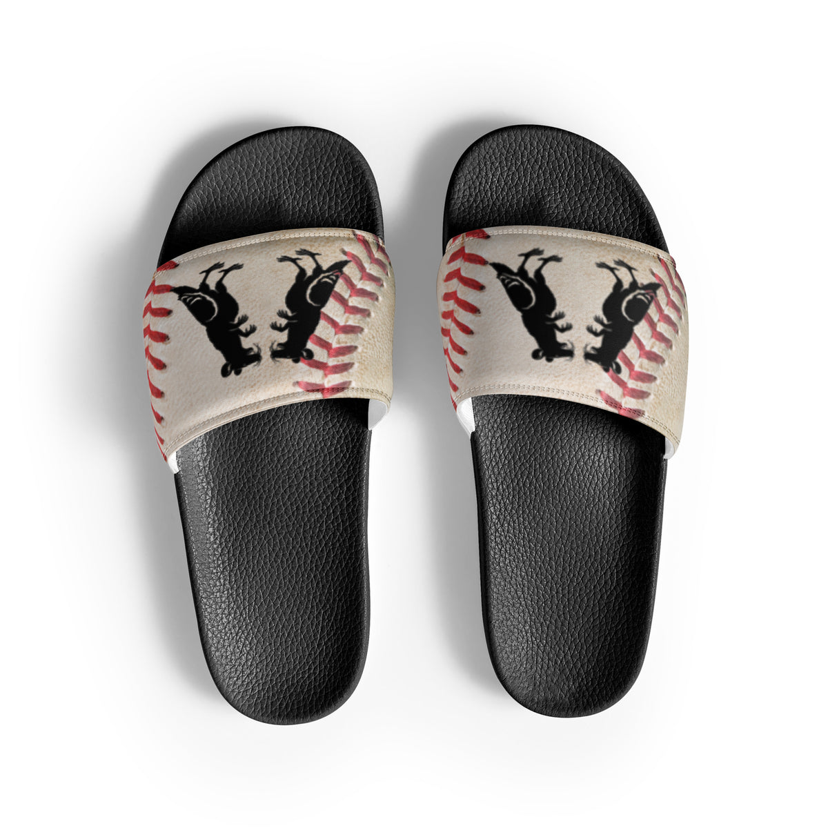 Black Baseball Pigeon Rat Men's Slides — Pigeon Rats NYC streetwear mascot design