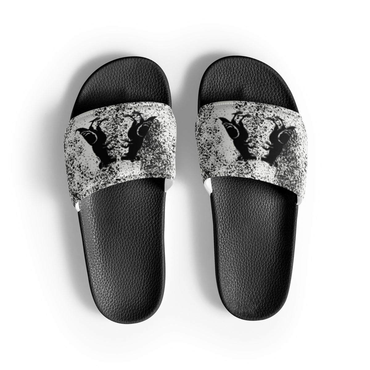 Black City Noise Pigeon Rat Men's Slides — Pigeon Rats NYC streetwear mascot design