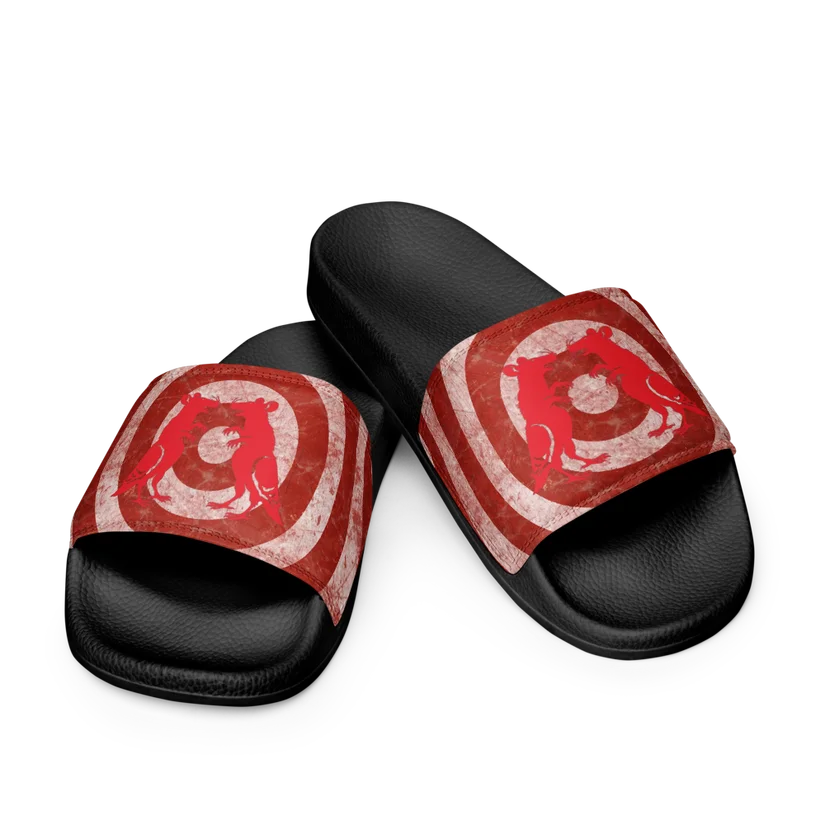Red Target Pigeon Rat Men's Slides — Pigeon Rats NYC streetwear mascot design