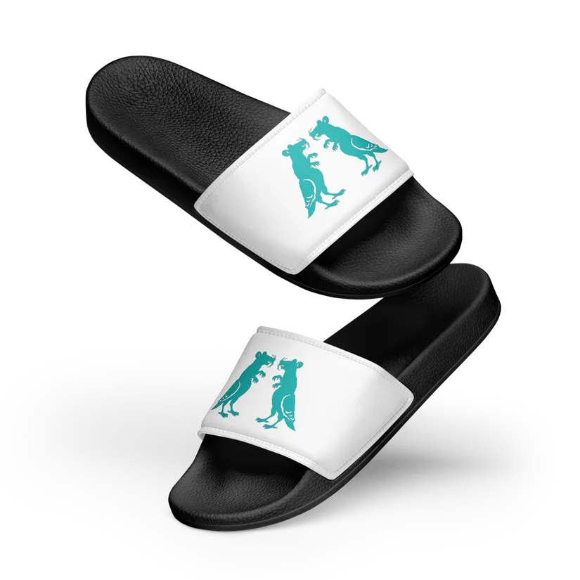 Teal Touch Pigeon Rat Women's Slides — Pigeon Rats NYC streetwear mascot design