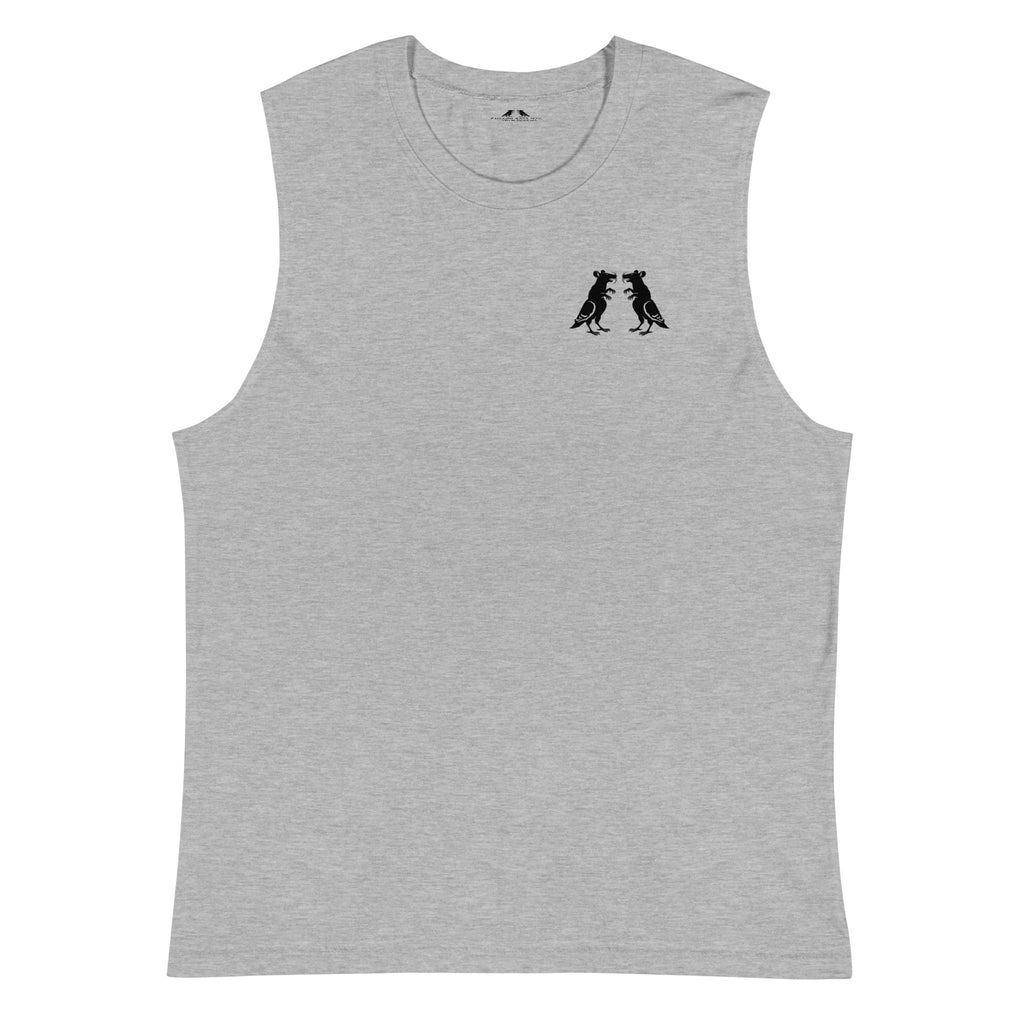 Black On White Pigeon Rat Muscle Tee — Pigeon Rats NYC streetwear mascot design