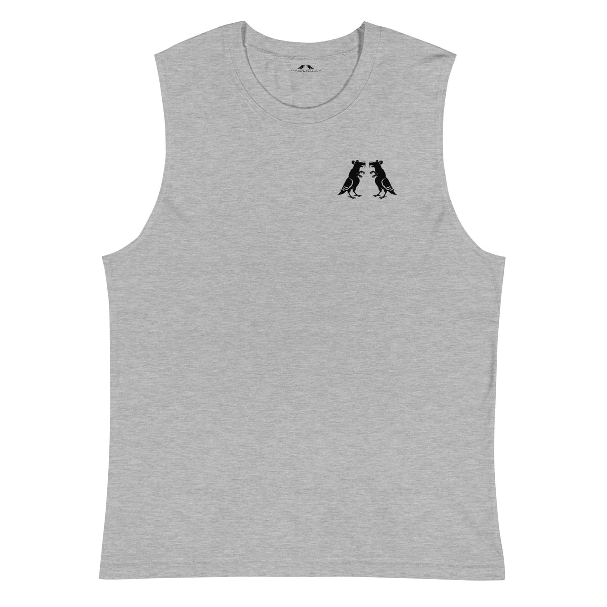 Black On White Pigeon Rat Muscle Tee — Pigeon Rats NYC streetwear mascot design
