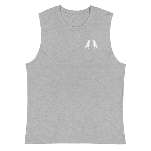 Black & White Pigeon Rat Muscle Tee — Pigeon Rats NYC streetwear mascot design